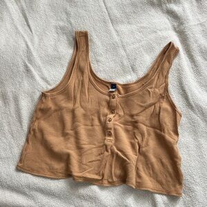 Old Navy Ribbed Button-Front Crop Tank - Camel Brown